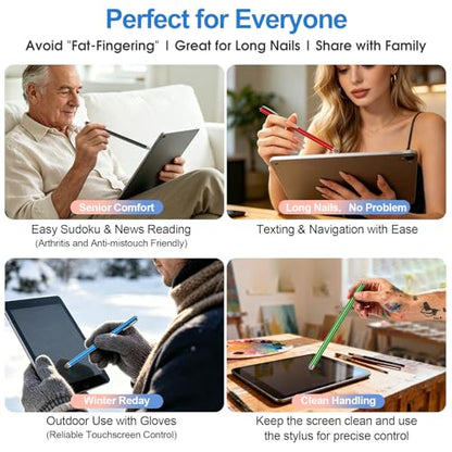 Long Stylus (5 Pack) Capacitive Pen for Touchscreen, Universal Stylus for iPad iPhone Android Tablet & Laptop Touch Screens, High Sensitivity & Smooth nibs Fiber mesh Extra Long Stylus