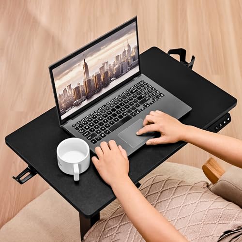 Electric Overbed Table with Wheels, Height Adjustable Bedside Sofa Recliner Side Tables, C Shaped Rolling Standing Small Laptop Desk for Home Office, Black - color: Black