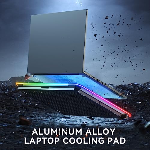 KYOLLY Aluminum Alloy RGB Gaming Laptop Cooler with 6 Fans and LCD Screen - 10 RGB Modes Memory Function, 4 USB Ports 3.0 and 2.0 Hub, 9 Height Adjustable for 10 to 21 Inch Laptops on Desk or Lap