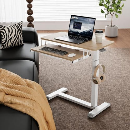 ETHU Overbed Table with Wheels, Medical Table with Drawer, Hospital Bed Table, Workstation Desk, Adjustable Overbed Bedside Rolling Laptop Desk, Oak - color: Oak