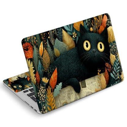 Universal Laptop Skin Sticker Decal, Compatible with MacBook HP Dell Lenovo 12"-15.6", Reusable Vinyl Notebook Cover 3PCS Set, High-Recognition Film-Black Cat in Foliage - color: Black Cat in Foliage