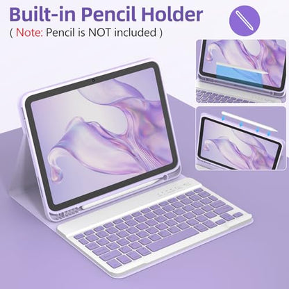 KBCASE for iPad Air 11 inch (M4/M3/M2) Case with Keyboard, Purple | Keyboard Case for iPad Air 5th/Air 4th/Pro 11 2018, Detachable Wireless Keyboard, Pencil Holder - color: Purple