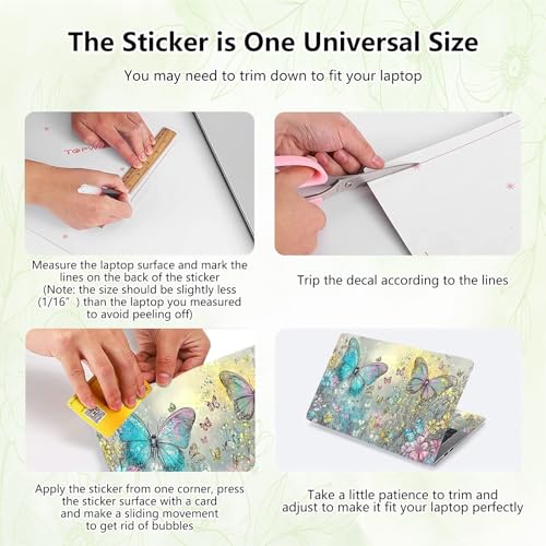 Laptop Skin Sticker Decal, Universal Reusable Vinyl Laptop Cover for 12" 13" 13.3" 14" 15" 15.4" 15.6" Notebook PC, Waterproof Scratch-Resistant with 2 Wrist Pads, Easy to Apply & Remove,Butterfly - color: Butterfly