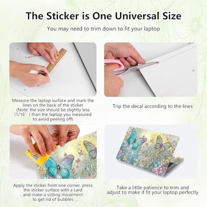 Laptop Skin Sticker Decal, Universal Reusable Vinyl Laptop Cover for 12" 13" 13.3" 14" 15" 15.4" 15.6" Notebook PC, Waterproof Scratch-Resistant with 2 Wrist Pads, Easy to Apply & Remove,Butterfly - color: Butterfly