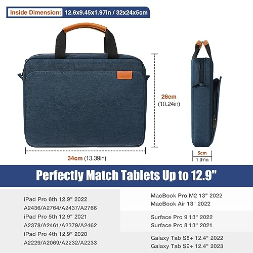 MoKo 13 Inch Tablet Sleeve Case with Multi-Pockets & Shoulder Strap | Fits iPad Pro 13-inch M5, iPad Air 13-inch M4, iPad Pro 12.9 M2/M1, Surface Laptop Go 12.4 and Tab S8+/S9+ 12.4, Indigo - color: Indigo, size: 12.9 Inch