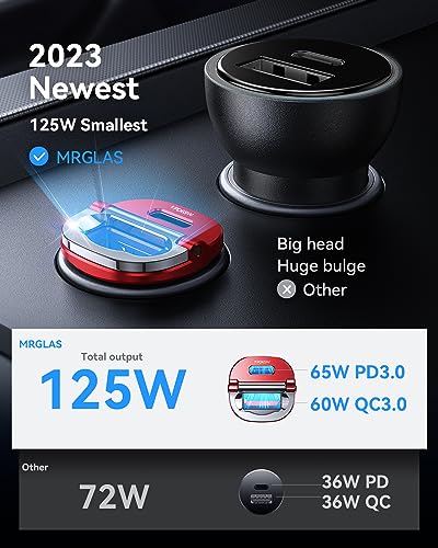 MRGLAS【Upgraded】 125W USB C Car Charger Super Fast Charging for iPhone 17 | [PD65W & QC60W][All Metal] Cigarette Lighter Car Charger,Dual Port for iPhone 16 15 Pro iPad Samsung S25 S24 MacBook-Red - color: Red