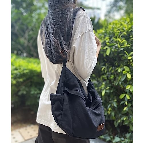 Large Canvas Messenger Bag with Multiple Pockets for Men and Women, Crossbody Shoulder Tote Hobo Laptop Bag - color: 7 - White
