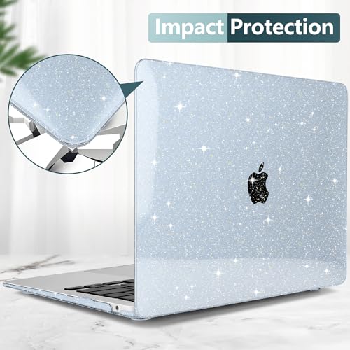 DONGKE for MacBook Air 13 inch Case 2021-2018 Release A2337 M1 A2179 A1932, Bling Plastic Hard Shell Case & Keyboard Cover Only Compatible with MacBook Air 13 inch Retina Fits Touch ID, Lightblue - color: Sparkly Lightblue