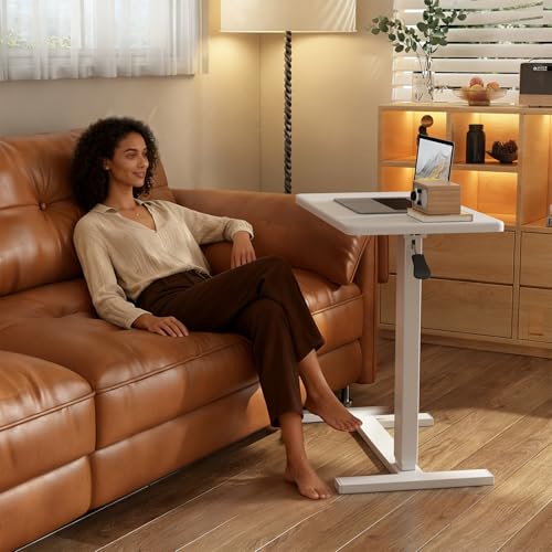 Overbed Bedside Table with Wheels Hospital Bedside Desk,White | Adjustable Hospital & Home Use Bed Table Rolling Laptop Table Mobile Standing Desk Rolling Computer Cart Over Bed Tray Table - color: White1, size: 27.6 inches