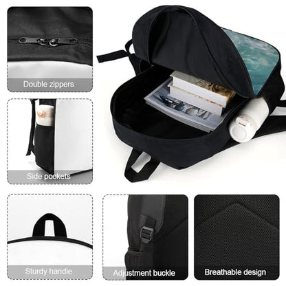 The Blue Sea Business Laptop Backpack for Women Men 17 Inch Carry on Backpack Waterproof Black Bookbag Fashion Lightweight Backpacks for Travel Hiking Camping Casual Daypack Backpacks