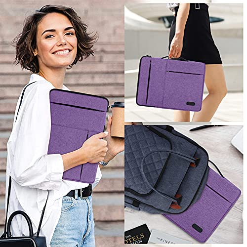 Laptop Sleeve Case 13.3-14 Inch Waterproof Durable 360 Protective Carrying Case Portable Handle Business Briefcase Compatible with MacBook Air/Pro HP ThinkPad Notebook Purple