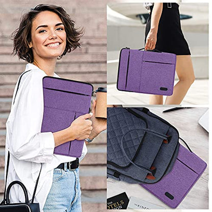 Laptop Sleeve Case 13.3-14 Inch Waterproof Durable 360 Protective Carrying Case Portable Handle Business Briefcase Compatible with MacBook Air/Pro HP ThinkPad Notebook Purple