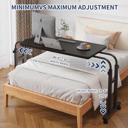 TigerDad Mobile OverBed Recliner Table - Adjustable Height & Length, Stable Laptop Tray Chair Table with Wheels for Kids & Adults