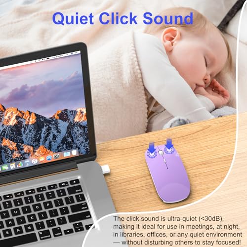 Bluetooth Wireless Mouse for MacBook Air Mac Pro Laptop Computer iPad Pad PC Laser Optical Rechargeable Mini Slim Silent Mouse Widely Used Desktop Hp iMac (Purple) - color: Purple