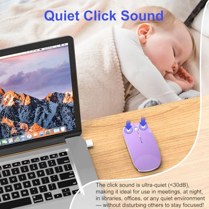 Bluetooth Wireless Mouse for MacBook Air Mac Pro Laptop Computer iPad Pad PC Laser Optical Rechargeable Mini Slim Silent Mouse Widely Used Desktop Hp iMac (Purple) - color: Purple