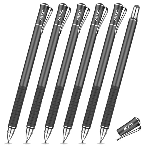 MEKO Stylus Pen for Touchscreen, 2-in-1 Universal Stylus 6Pcs | MEKO 1st Gen Stylus, Fiber & Disc Tips, High Precision, Work for iPad iPhone Android Tablets All Touch Screens-Black - color: black