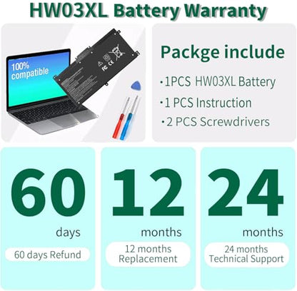 41.04Wh HW03XL Battery for HP L97300-005, Replacement for HP Pavilion 15-EG | 15-EH 17-CN 17-CP 15-eg0xxx 15t-eg000 15-eg0053cl 15-eh0050wm 17-cn0xxx HWO3XL HW03041XL - size: 7.6*3.82*0.25inch HW03XL