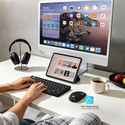 MangoEra Compact Wireless Keyboard & Mouse Combo, Quiet Office Set | Mini Cordless Computer Keyboard and Mouse Set with Quiet Silent Click. Small Travel USB Desktop Combo for PC and Mac