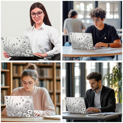 Laptop Skin Decal HP 15.6" - Black White Botanical, Laptop Cover Sticker, No Cutting Required, No Bubble, Waterproof, Scratch Resistant - Including Wide Screen and Wrist Pad - size: 15.6 inch