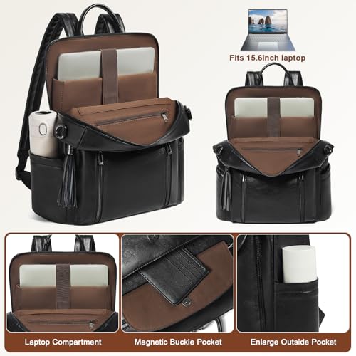 Laptop Backpack for Women 15.6 inch,Travel Leather Backpack Purse Nurse Teacher Carry on Backpack Computer Bag,Professional Water-Resistant College Business Work Casual Daypack,Black - color: Black01