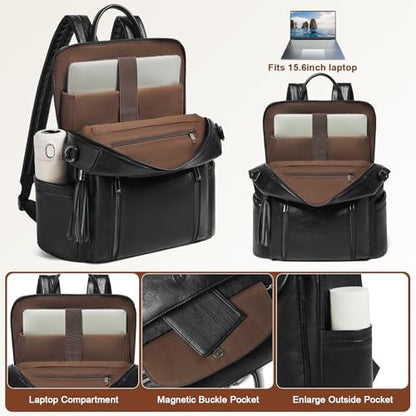 Laptop Backpack for Women 15.6 inch,Travel Leather Backpack Purse Nurse Teacher Carry on Backpack Computer Bag,Professional Water-Resistant College Business Work Casual Daypack,Black - color: Black01
