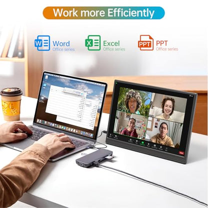 Portable Monitor 16.0inch FHD 1920 * 1200P USB C HDMI Ultra-Slim IPS Travel Display & Speakers, HDR Plug&Play, External Monitor for Laptop PC, Phone, Mac