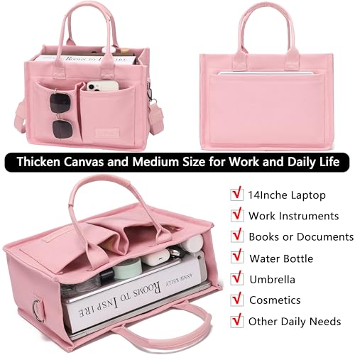ZHMO Canvas Tote Bag for Women,Women's Bags Crossbody Bags Work Laptop Tote Bag Large Handbags Purse for Travel Nurse Teacher - color: Pink With Compartments