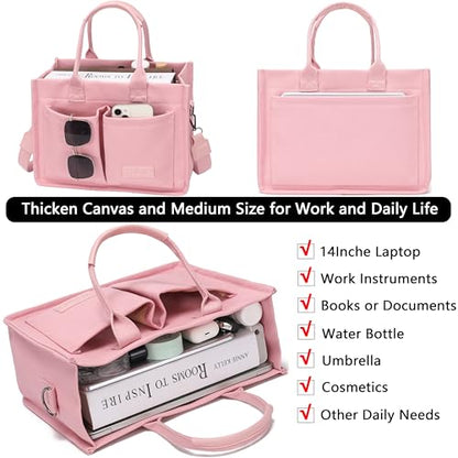 ZHMO Canvas Tote Bag for Women,Women's Bags Crossbody Bags Work Laptop Tote Bag Large Handbags Purse for Travel Nurse Teacher - color: Pink With Compartments