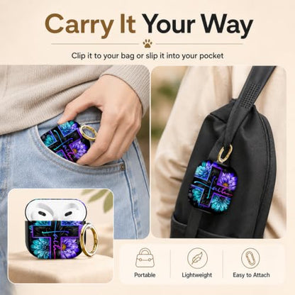 Compatible with AirPod 4 Case 2024, Cute Hard Plastic Protective Cover for Airpod 4th Generation Women, Shockproof Shell Skin with Gold Ring Keychain,Cross Flowers Stars - color: Cross Flowers Stars