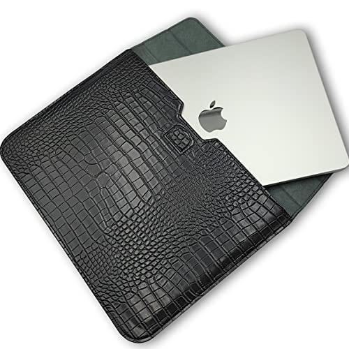 Crocodile Grain PU Leather Flap Style Case Bag Laptop Sleeve for MacBook Air 15 inch 2026-2023 A3448 M5 M4 M3 M2 Notebook Bag for Mac Pro 16 A3428 A3429 2019-2026 Pro 15 2012-2019, Black - color: Black