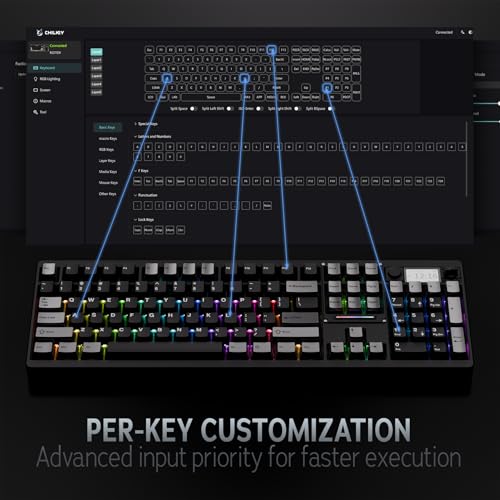 OOCTPK Wireless Mechanical Keyboard, Chilkey ND104 Gaming Keyboard with LCD Screen, 104% Hot Swappable Custom Keyboard with Knob, RGB Backlit, Bluetooth 5.4/2.4GHz/USB-C, Full-Aluminum, PC/Mac Support - color: Lumen Yellow, size: Breeze Switch-PCB 1.2mm F
