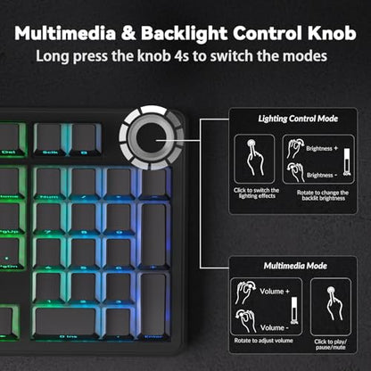 AULA F99 Pro Wireless Mechanical Keyboard-Silent Version,BT5.0/2.4GHz/USB-C Hot Swappable Custom Keyboard,Gasket Structure,Pre-lubed Linear Switches RGB Backlit Computer Gaming Keyboards,Black - color: Black