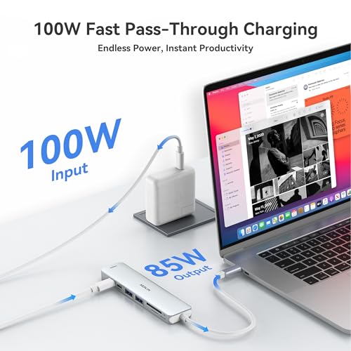 USB C Hub HDMI Adapter for MacBook Pro/Air, MOKiN 7 in 1 USB C Dongle with HDMI - color: Silver