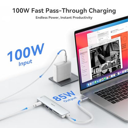 USB C Hub HDMI Adapter for MacBook Pro/Air, MOKiN 7 in 1 USB C Dongle with HDMI - color: Silver