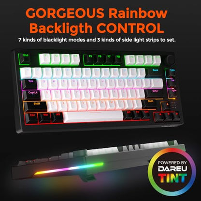 DAREU EK75 Wired Mechanical Keyboard,75% Keyboard with Volume Knob,Gasket Mount Mechanical Gaming Keyboards,81 Keys Rainbow Backlit,PBT Keycaps,Linear Dream Switch for PC Laptop Windows(Black-White) - color: Black-White