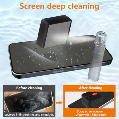 Cell Phone Cleaning Kit, iPhone Cleaning Kit for Charging Port Cleaner Keyboard Cleaning Kit for Airpods/Android/USB C/Earbuds/Laptop/iPad/Camera Lens with Stylus Pen (Black Brush Refill) - color: Black (with 10 Mini Brush)