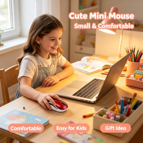 Mini Wireless Mouse, Small Kids Mouse for Home School,Portable Travel Mice Wireless with USB Receiver, 3 Buttons,for PC Laptop Computer(Red) - color: Red