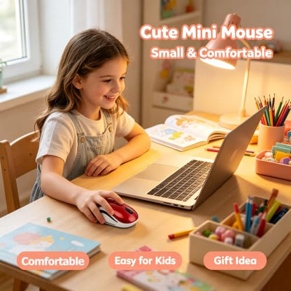 Mini Wireless Mouse, Small Kids Mouse for Home School,Portable Travel Mice Wireless with USB Receiver, 3 Buttons,for PC Laptop Computer(Red) - color: Red