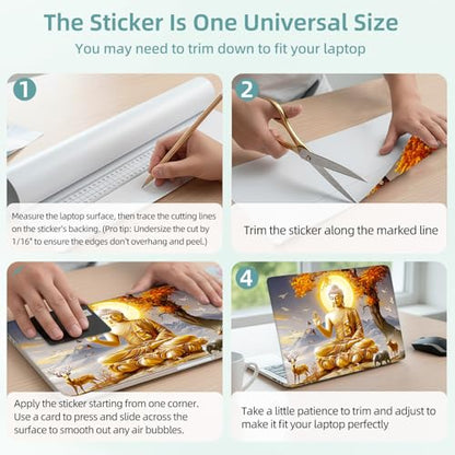 Universal Laptop Skin Decal, 3-Piece Vinyl Protector for 12 13 14 15.6" Notebook, Waterproof Anti-Scratch, Easy Trim & Bubble-Free Finish, Golden Buddha Sitting on Lotus - color: Golden Buddha Sitting on Lotus