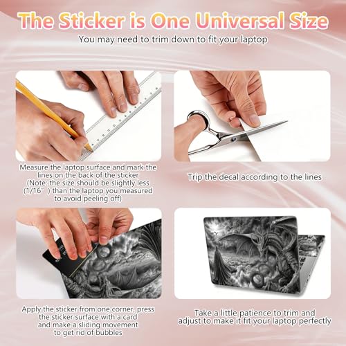 Laptop Skin Sticker Decal 12" 13" 13.3" 14" 15" 15.6",Waterproof Scratch Resistant Vinyl,Reusable Easy to Apply,for MacBook HP Dell Notebooks Netbooks Laptop,2 Wrist Pads,Black Dragon Warrior - color: Black Dragon Warrior