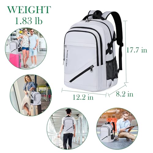 FENGDONG Durable Waterproof Travel Laptop Backpack 17.3 inch,Large College Backpack Bookbag for Men & Women Business Backpack with USB Charging Port and Headset Port Silver Black - color: A4-silver Gray