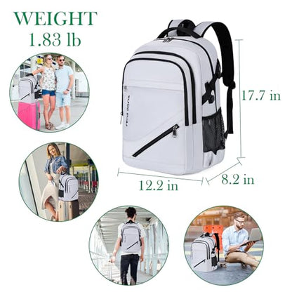 FENGDONG Durable Waterproof Travel Laptop Backpack 17.3 inch,Large College Backpack Bookbag for Men & Women Business Backpack with USB Charging Port and Headset Port Silver Black - color: A4-silver Gray