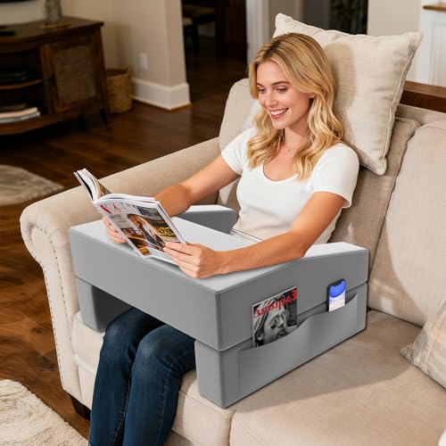 Machine Washable Lap Desk Pillow with Removable Cover Adjustable Angle Gaming & Reading Pillow for Teens Adults Multipurpose Laptop Bed Tray with Arms for Working, Napping Crafts (2) - color: Grey, size: Without Cup Holder