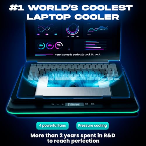 KLIM Turbofrost Gaming Laptop Cooling Pad, 16,000 RPM, RGB, USB-C/DC | 4 turbo fans, aircraft-grade aluminum, anti-dust, dual USB-C/DC power, 3 extra USB ports, up to 17.3in, Space grey