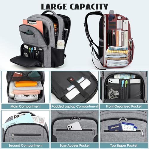 Travel Laptop Backpack, 17 Inch Extra Large Laptop Backpack with USB Charging Hole 45L Anti Theft Travel Backpack Water Resistant College Business Computer Bag Fit 17.3 Inch Laptop for Men Women Grey - color: Grey