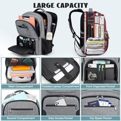 Travel Laptop Backpack, 17 Inch Extra Large Laptop Backpack with USB Charging Hole 45L Anti Theft Travel Backpack Water Resistant College Business Computer Bag Fit 17.3 Inch Laptop for Men Women Grey - color: Grey