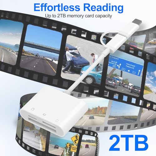 CF SD Card Reader for iPhone iPad Mac Dual Connector (Lightning & USB C), Digital Camera Memory Card Adapter to iPhone with Compact Flash/SD/MicroSD 3 Slot, Plug&Play for Android Phone Laptop