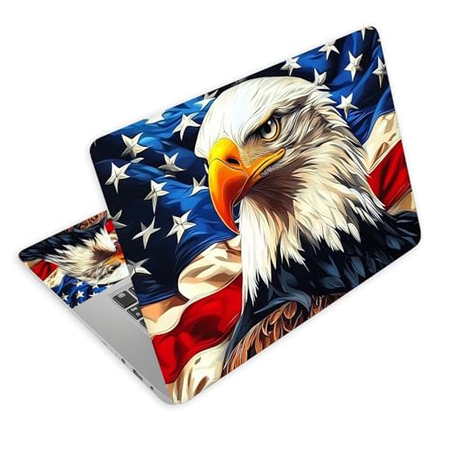 Universal Laptop Skin Decal, 3-Piece Vinyl Protector for 12 13 14 15.6" Notebook, Waterproof Anti-Scratch, Easy Trim & Bubble-Free Finish, Bald Eagle with American Flag - color: Bald Eagle with American Flag
