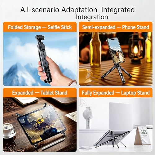 Foldable Laptop Stand, Portable Travel Workstation, Aerospace-Grade Aluminum, Multi-Purpose for Laptop, Tablet and Phone, Stepless Angle Adjustment