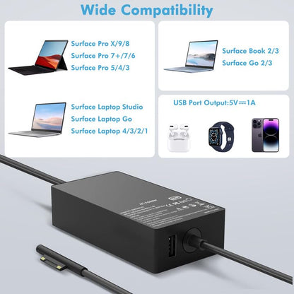 65W Surface Pro Laptop Charger Compatible with Microsoft Surface Pro 11 10 9 8 7 6 5 4 3 X Power Adapter,Surface Laptop 1 2 3,Compatible for Both Microsoft Surface Book Laptop,Works with 65W&44W&36W - color: BLACK2